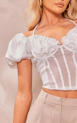 White Halter Neck Bardot Sleeve Corset