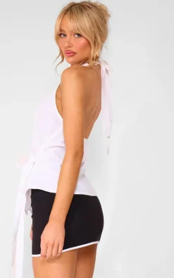 White Halter Neck Wrap Bow Tie Cami Top