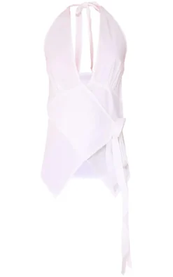 White Halter Neck Wrap Bow Tie Cami Top