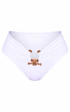 White Hammered Trim High Waist Bikini Bottoms