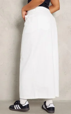 White Heavy Twill Belted Midaxi Skirt