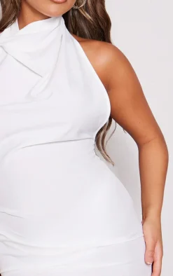 White High Neck Cowl Backless Bodycon Dress