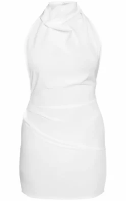 White High Neck Cowl Backless Bodycon Dress