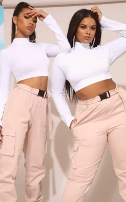 White High Neck Long Sleeve Crop Top