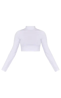 White High Neck Long Sleeve Crop Top
