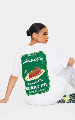 White Home Made Pie Graphic Oversized T Shirt