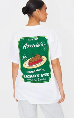 White Home Made Pie Graphic Oversized T Shirt