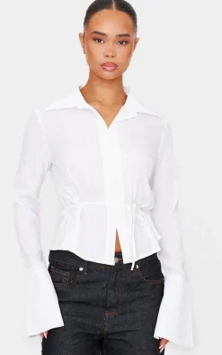 White Hook And Eye Flare Sleeve Shirt