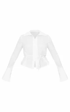 White Hook And Eye Flare Sleeve Shirt