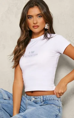 White Hot Fix Attention Fitted T Shirt