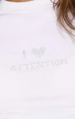 White Hot Fix Attention Fitted T Shirt