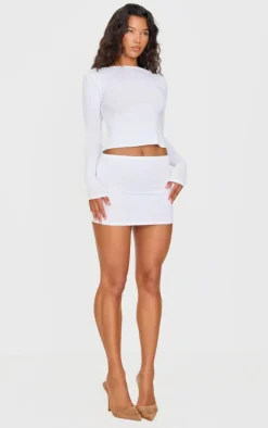 White Jersey Low Back Long Sleeve Longline Top