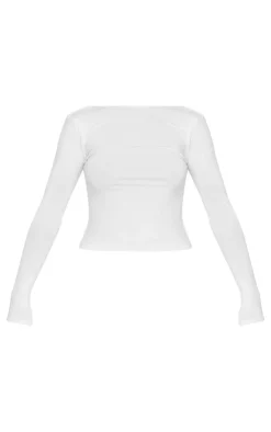White Jersey Low Back Long Sleeve Longline Top
