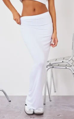 White Jersey Low Rise Maxi Skirt