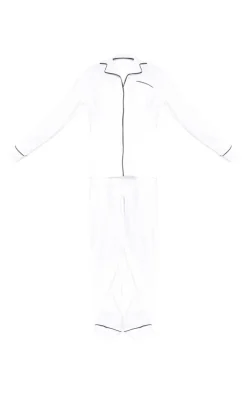 White Jersey Piping Detail Long PJ Set