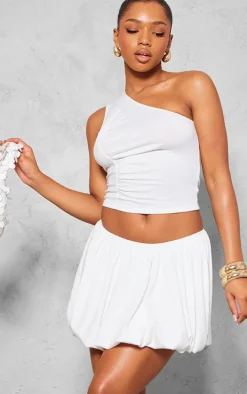 White Jersey Puff Ball Mini Skirt
