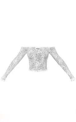 White Lace Bardot Bow Front Tie Top