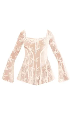 White Lace Binding Detail Flare Sleeve Romper