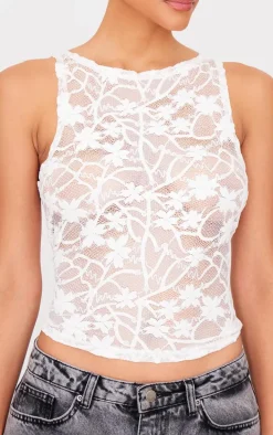 White Lace Boat Neck Long Top