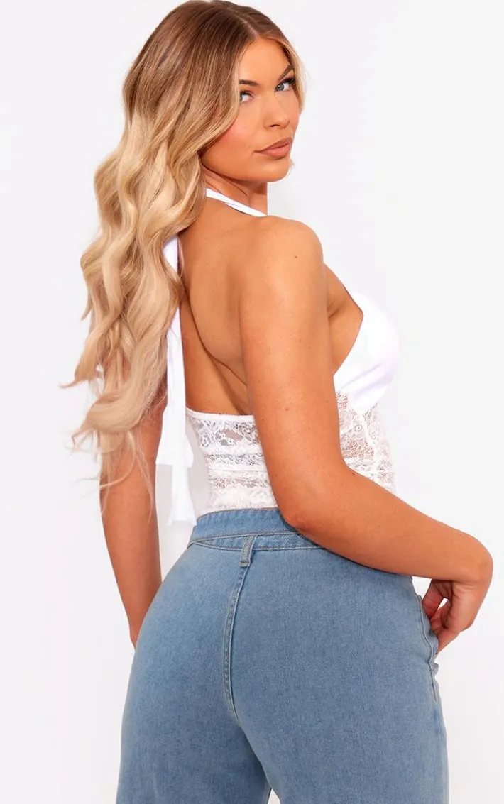White Lace Body Cotton Bust Halterneck Top