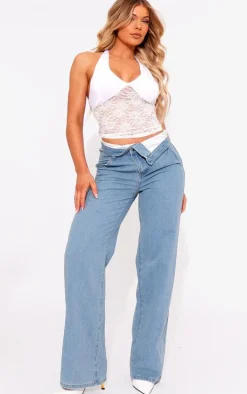 White Lace Body Cotton Bust Halterneck Top