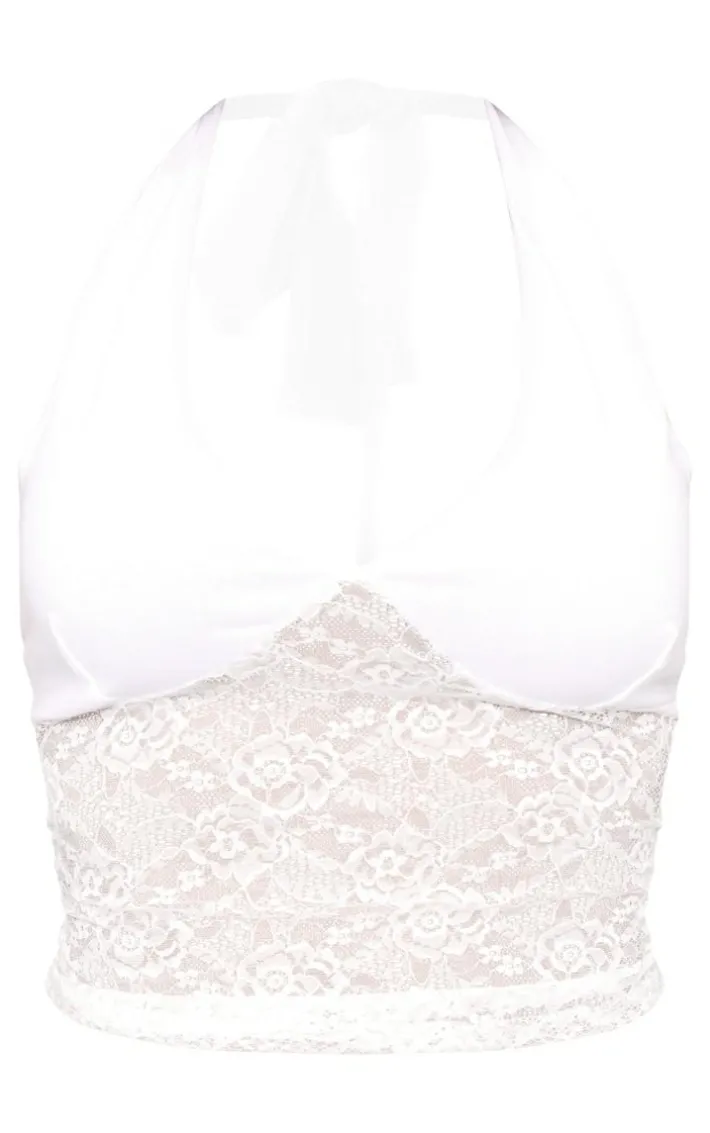 White Lace Body Cotton Bust Halterneck Top