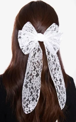 White Lace Bow Hair Clip