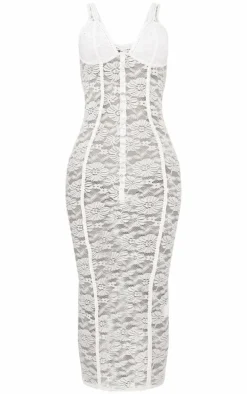 White Lace Cup Detail Midi Dress