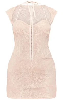 White Lace Cup Detail Short Sleeve Mini Dress