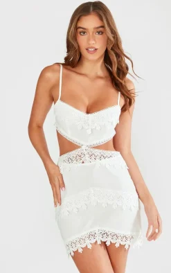 White Lace Cut Out Mini Dress