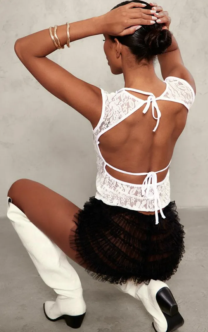 White Lace Double Tie Back Long Top