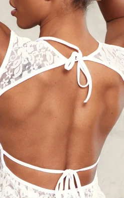 White Lace Double Tie Back Long Top