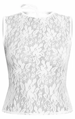 White Lace Double Tie Back Long Top
