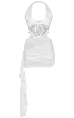 White Lace Extreme Cut Out Frill Detail Mini Dress