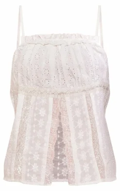 White Lace Insert Split Front Cami Top