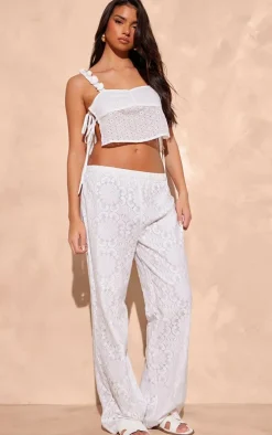 White Lace Jacquard Elasticated Waist Pants