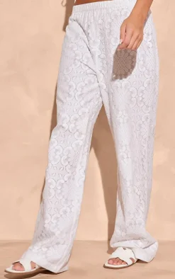 White Lace Jacquard Elasticated Waist Pants