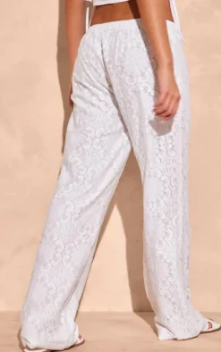 White Lace Jacquard Elasticated Waist Pants
