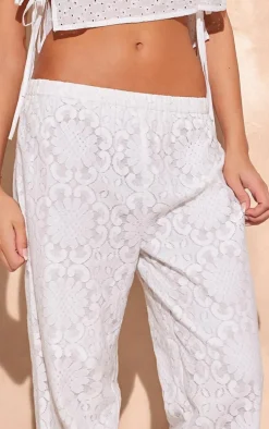 White Lace Jacquard Elasticated Waist Pants