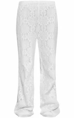 White Lace Jacquard Elasticated Waist Pants