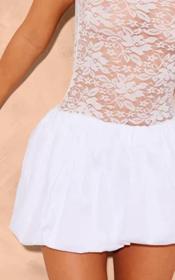 White Lace Puffball Mini Dress