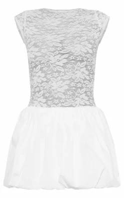 White Lace Puffball Mini Dress