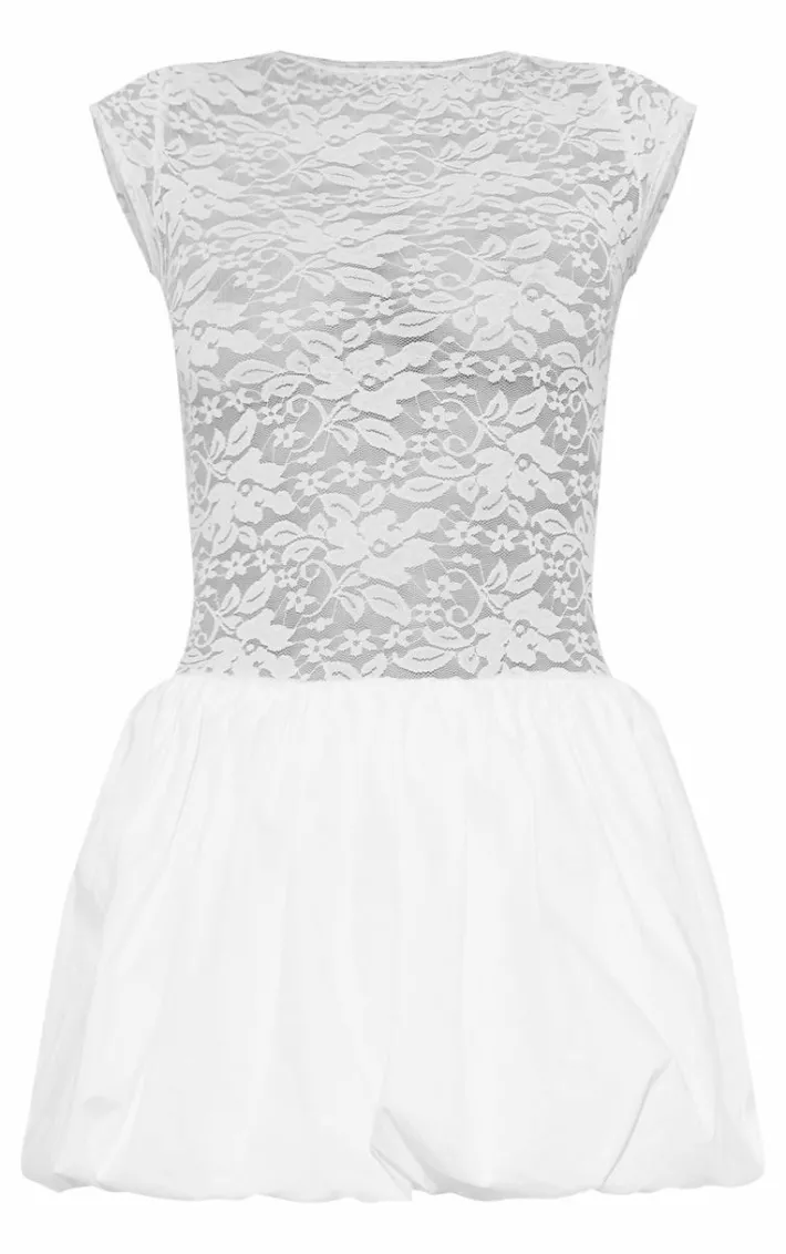 White Lace Puffball Mini Dress
