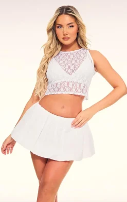 White Lace Scoop Tie Back Crop Top