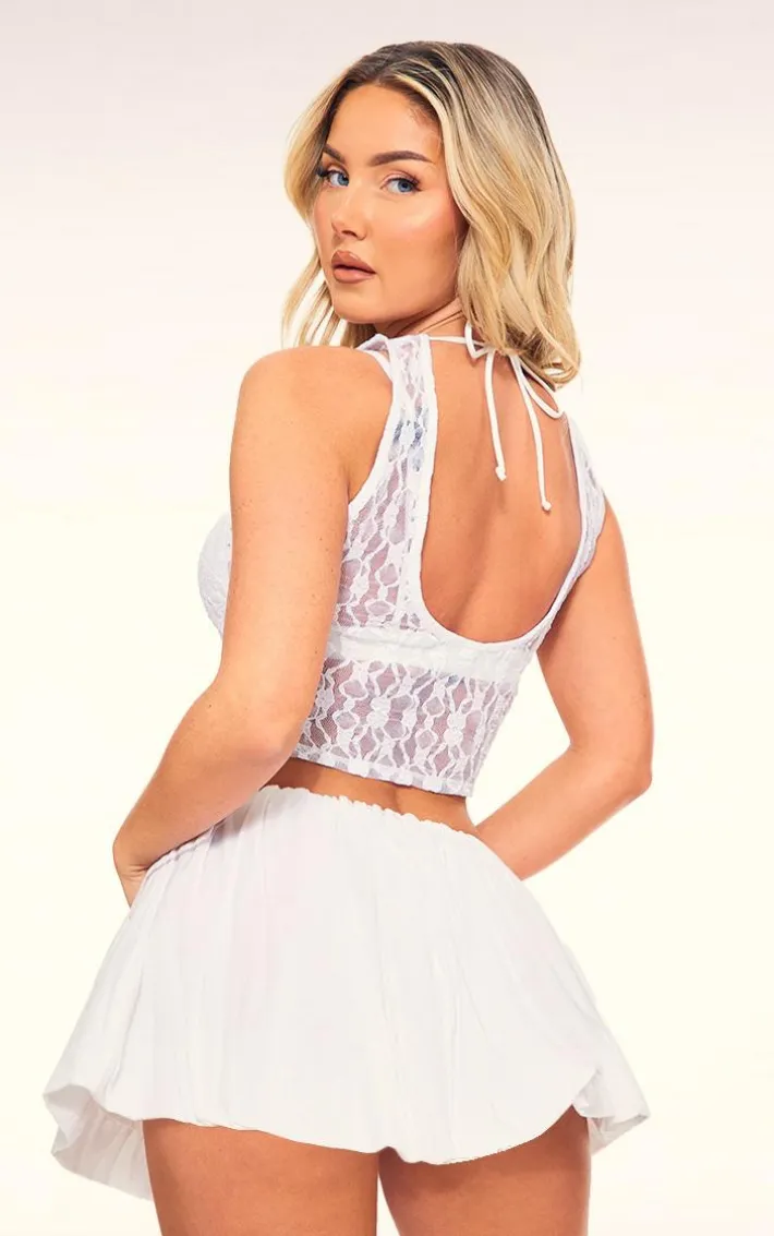 White Lace Scoop Tie Back Crop Top