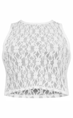 White Lace Scoop Tie Back Crop Top