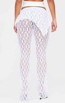 White Lace Skirt Overlay Detail Straight Leg Pants