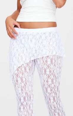 White Lace Skirt Overlay Detail Straight Leg Pants
