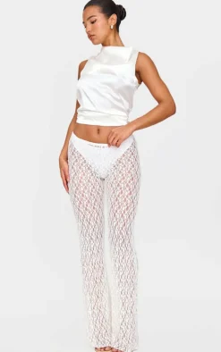 White Lace Straight Leg Mid Rise Pants