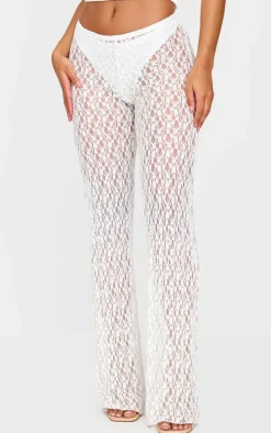 White Lace Straight Leg Mid Rise Pants